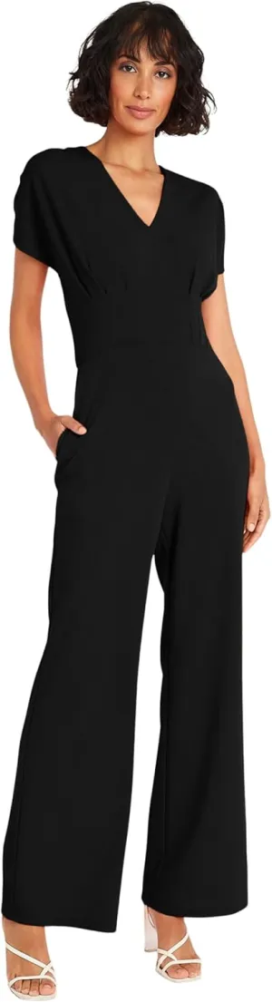 Maggy London womens Stylish V-neck Dolman Sleeve Jumpsuit With Wide Pant Legs and Pockets | Jumpsuits for Women