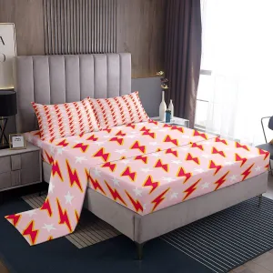 Manfei Lightning Flash Print Kids Sheet Set Twin Size,Boys Girls Adults Bedding Set for Kids Boys Teens Room Decor,Abstract Stars Stylish Chic Fitted   Flat Sheet,1 Pillowcase