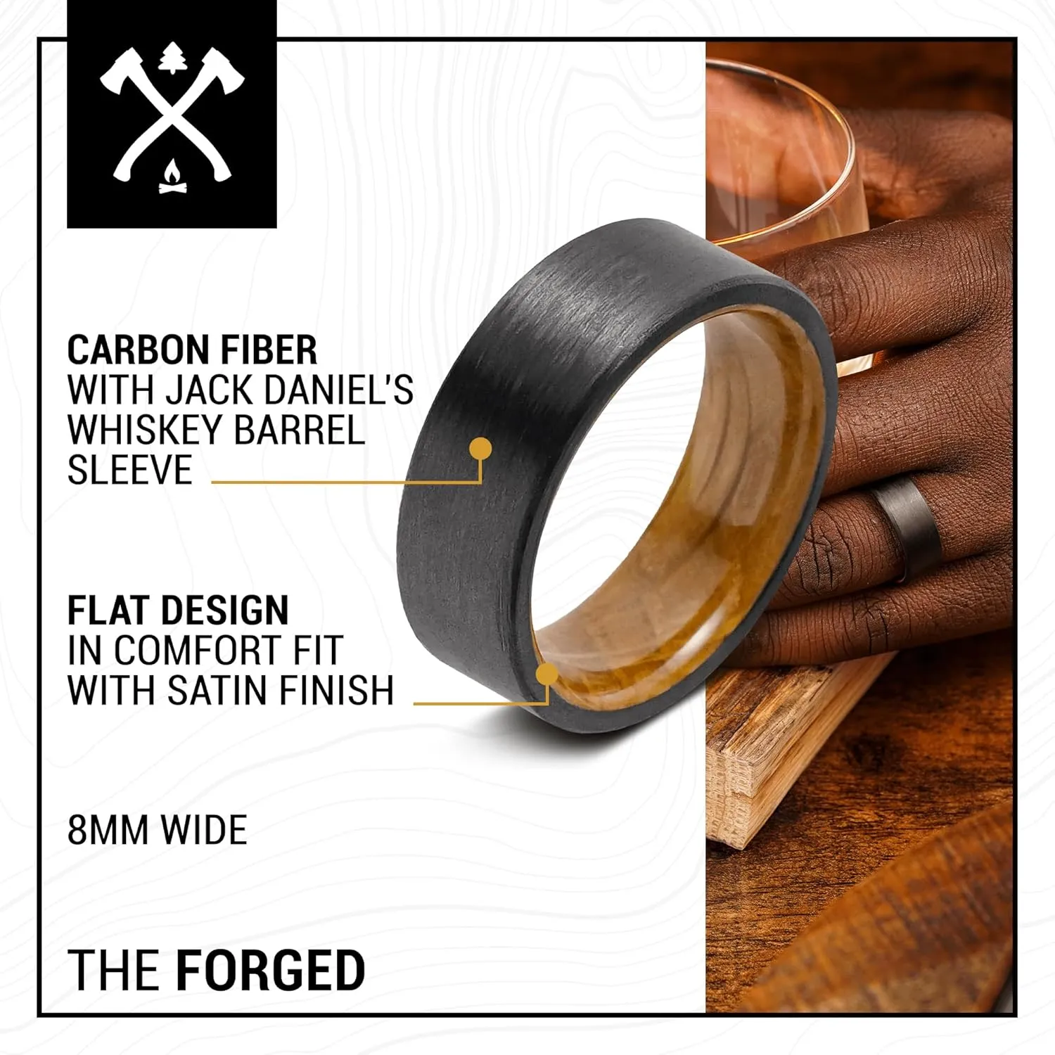 Manly Bands: Officially Licensed Jack Daniel's Rings - Men's Wedding Bands and Rings Made with Authentic Jack Daniel's Whiskey Barrels - Stylish Gifts for Men - Free Silicone Ring Included