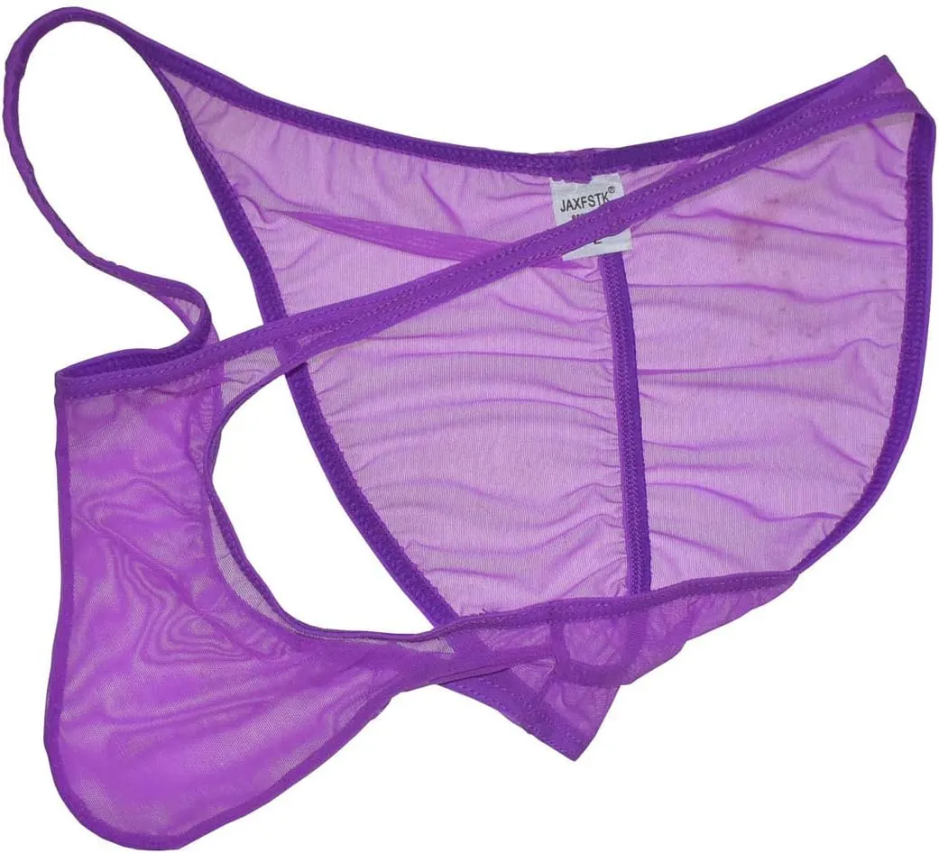 Men Slinky Brazilain Bikini Briefs Underwear Ruched Back Sheer Cheeky Briefs