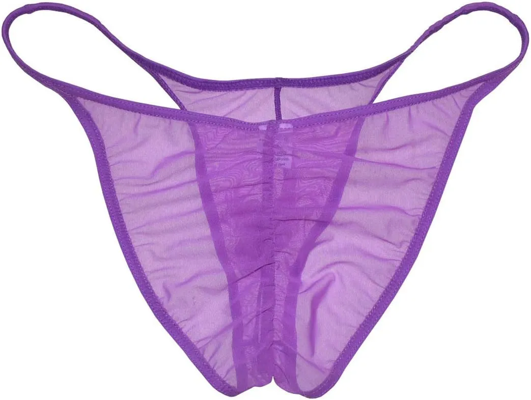 Men Slinky Brazilain Bikini Briefs Underwear Ruched Back Sheer Cheeky Briefs