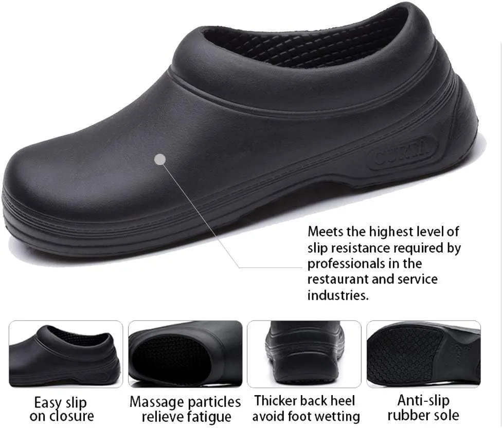 Men Women Kitchen Chef Work Shoes Nurse Slip-On Comfortable Clog Waterproof Non-Slip Shoes for Restaurant or Garden