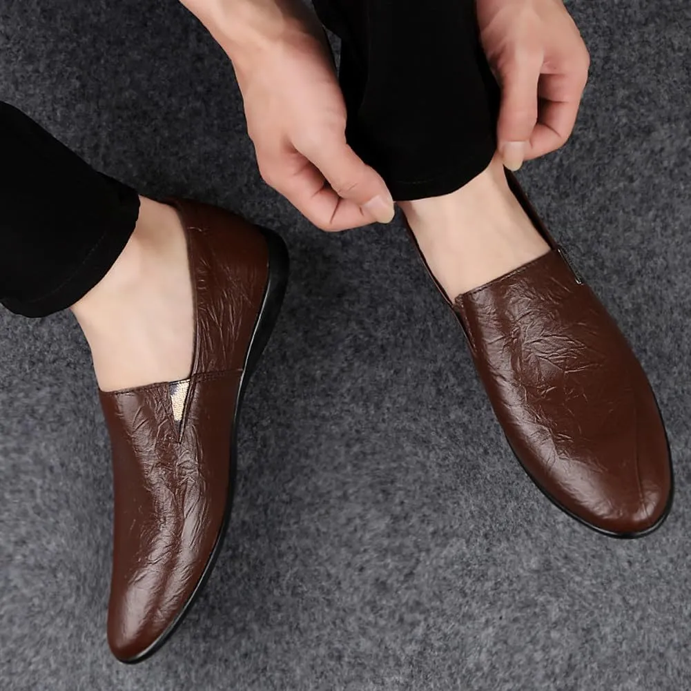 Men's Casual Genuine Leather Slip On Soft Driving Walking Shoes Penny Loafer Flats Shoes