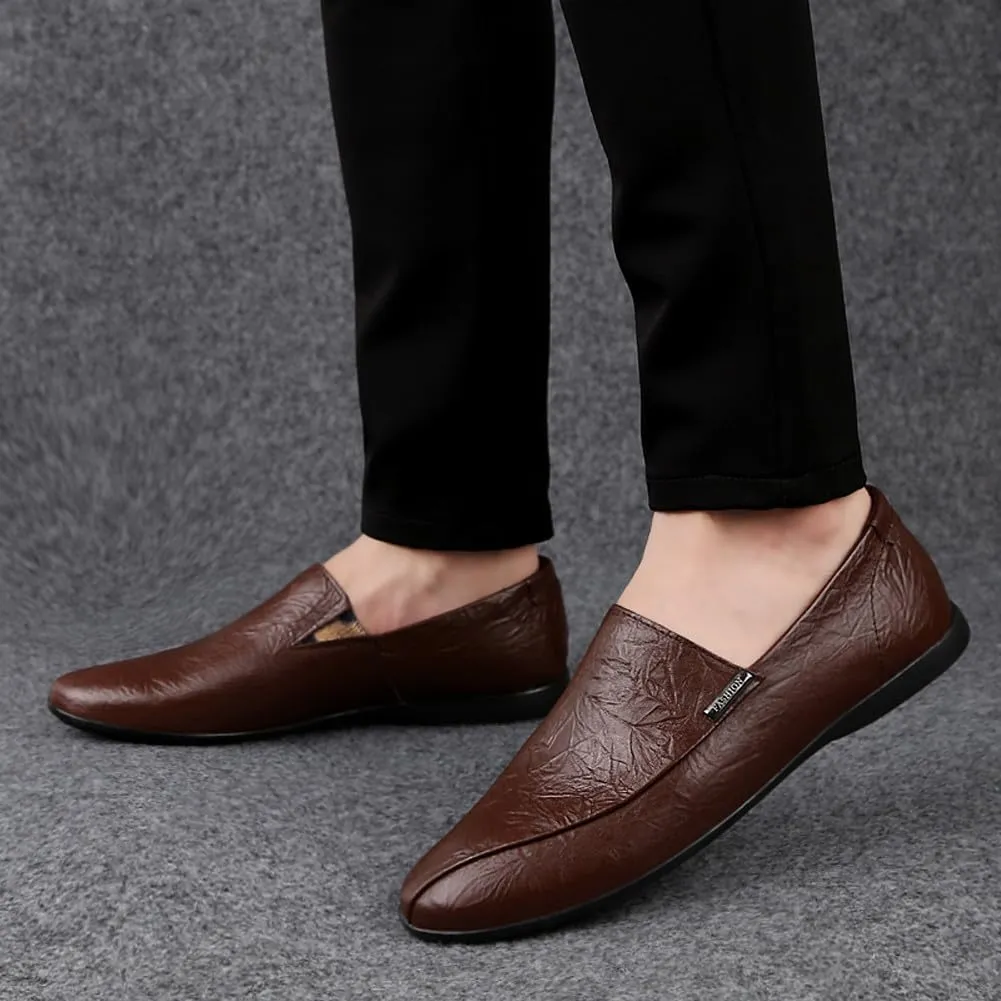 Men's Casual Genuine Leather Slip On Soft Driving Walking Shoes Penny Loafer Flats Shoes