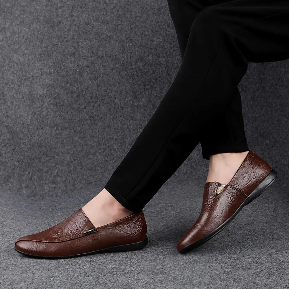 Men's Casual Genuine Leather Slip On Soft Driving Walking Shoes Penny Loafer Flats Shoes
