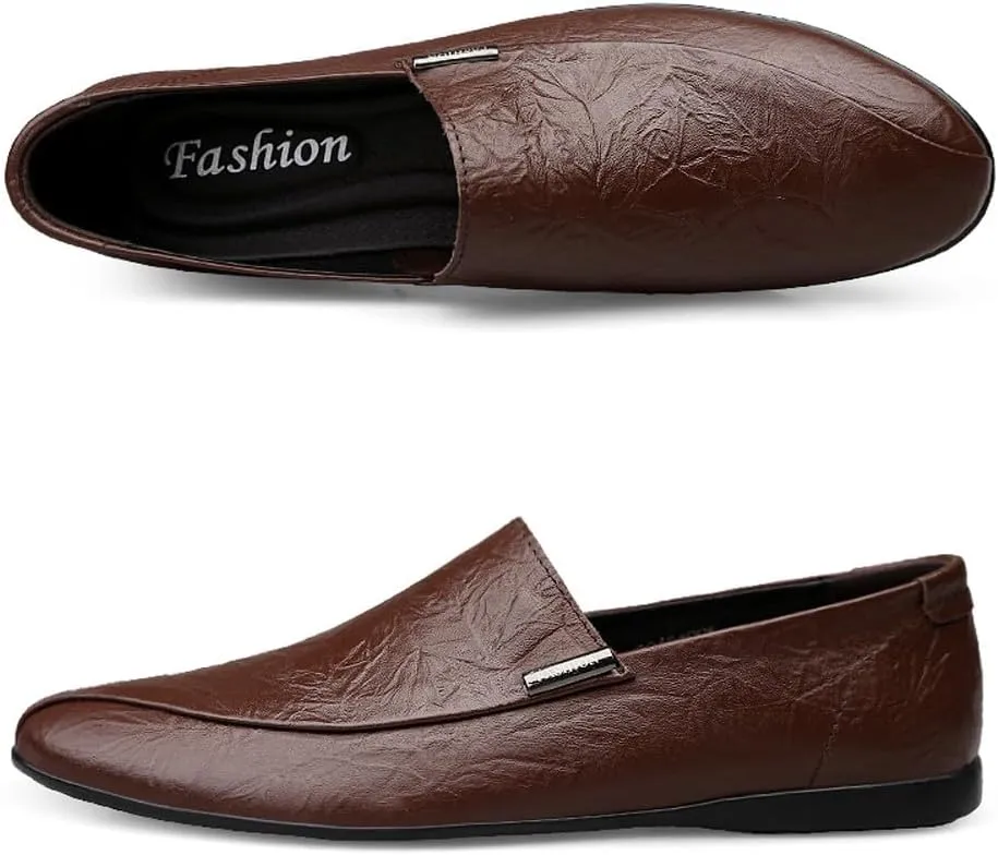 Men's Casual Genuine Leather Slip On Soft Driving Walking Shoes Penny Loafer Flats Shoes