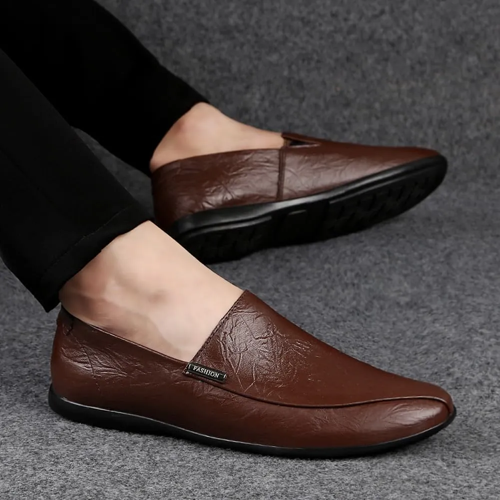 Men's Casual Genuine Leather Slip On Soft Driving Walking Shoes Penny Loafer Flats Shoes