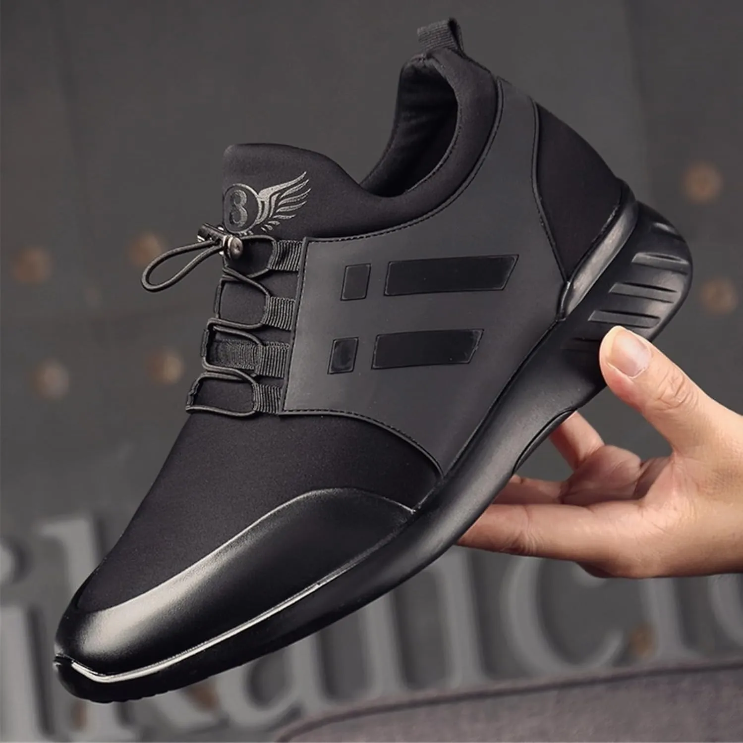Mens Casual Leather Shoes Slip on Fashion Comfortable Elevator Dress Sneakers Shoes for Men Black Business Walking Shoes