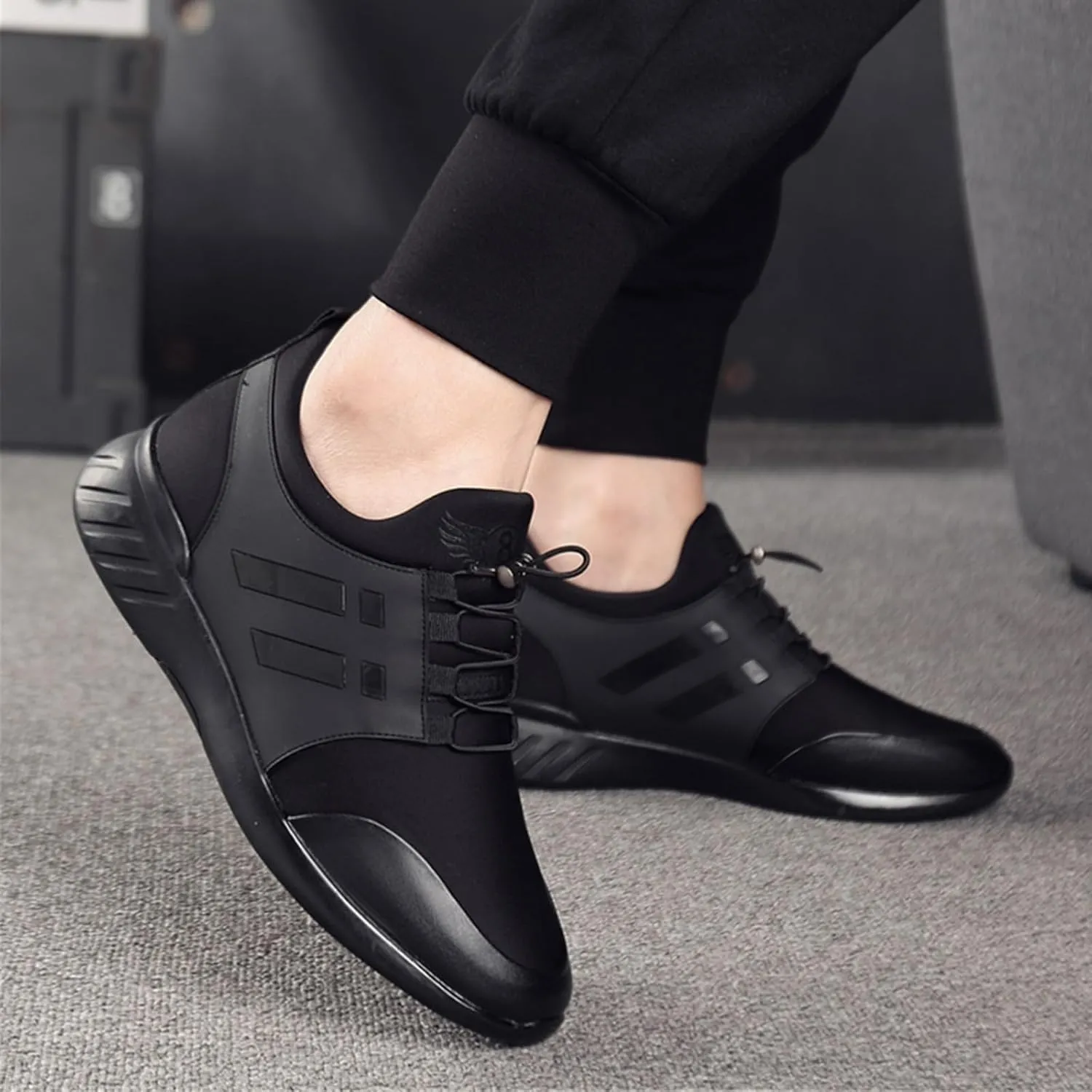 Mens Casual Leather Shoes Slip on Fashion Comfortable Elevator Dress Sneakers Shoes for Men Black Business Walking Shoes