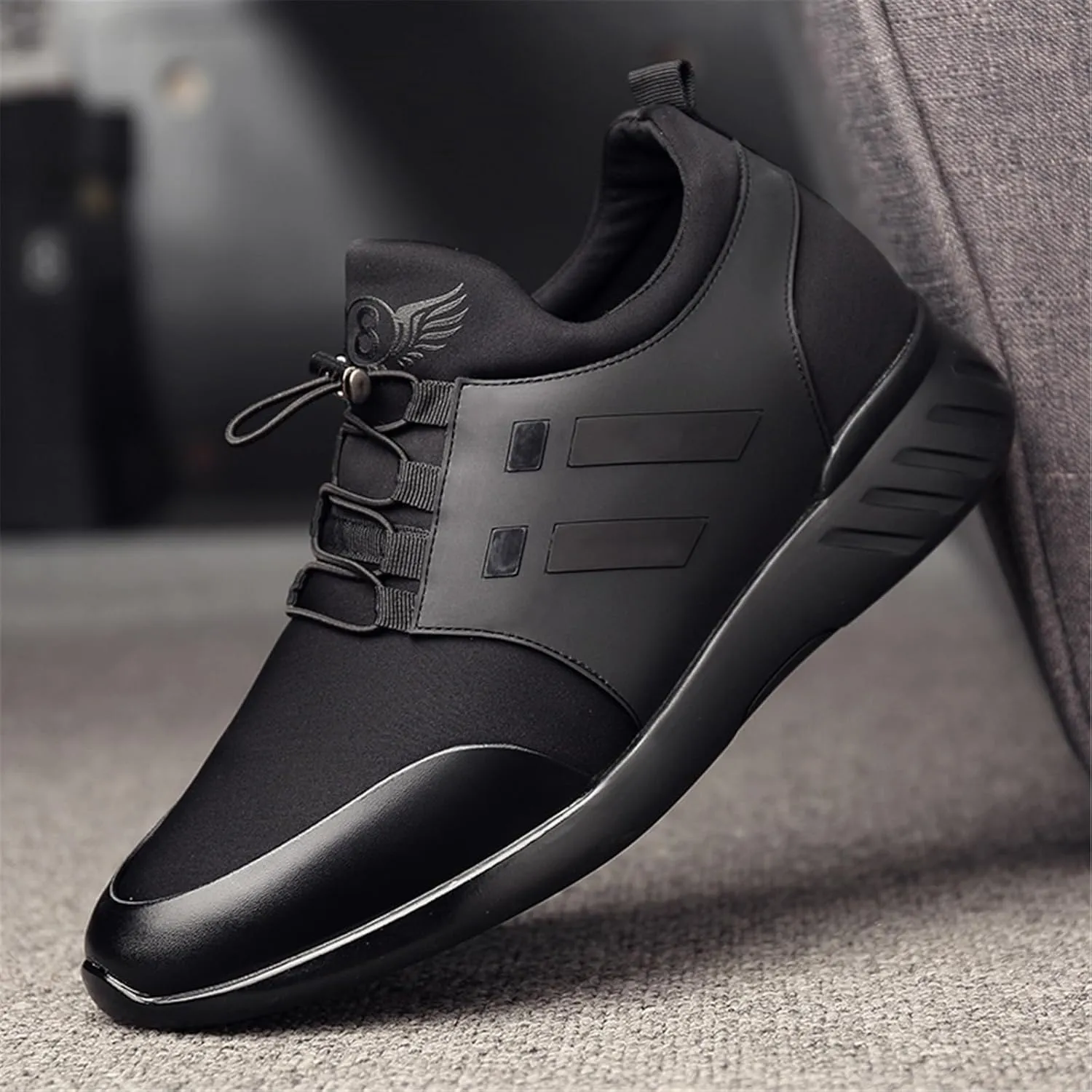 Mens Casual Leather Shoes Slip on Fashion Comfortable Elevator Dress Sneakers Shoes for Men Black Business Walking Shoes