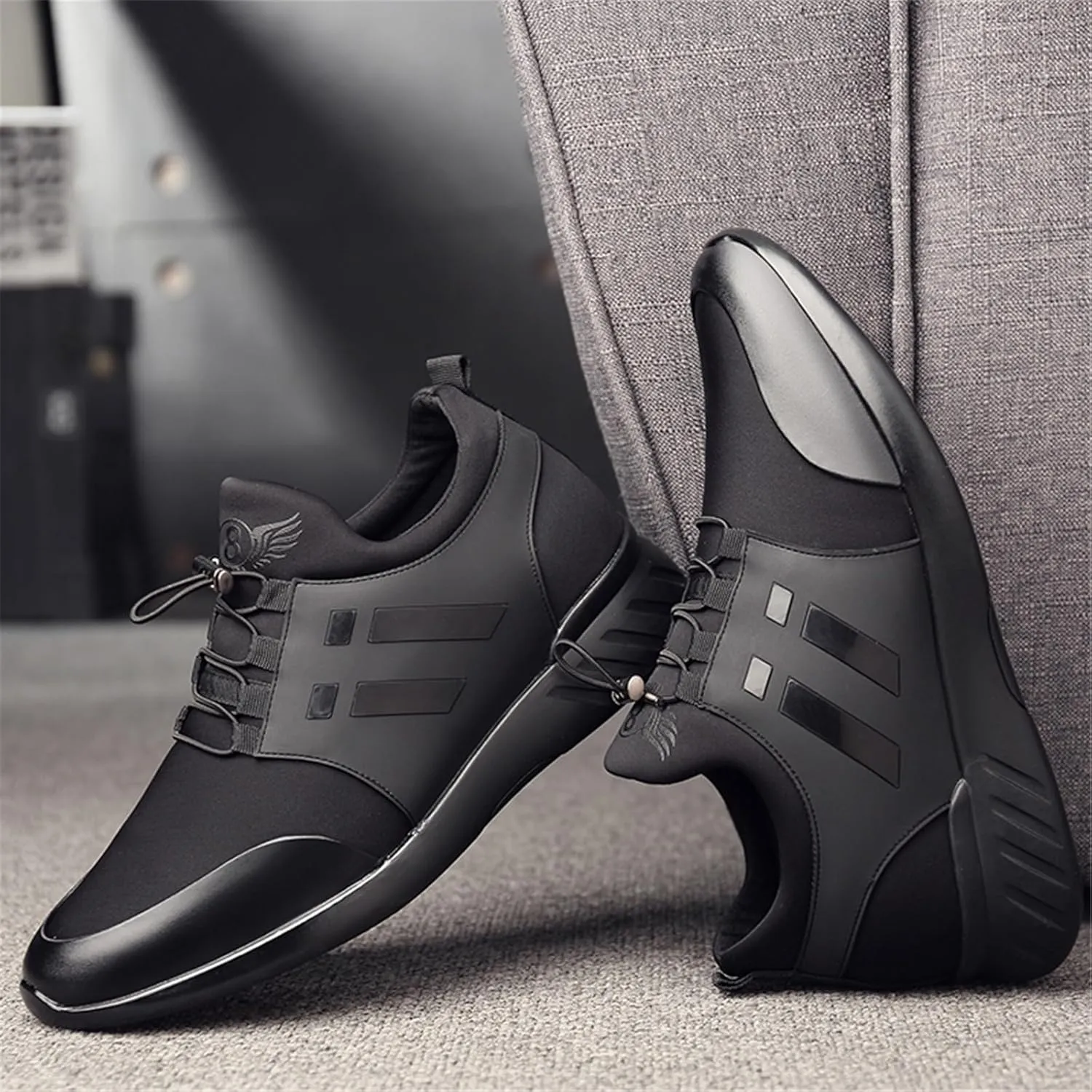 Mens Casual Leather Shoes Slip on Fashion Comfortable Elevator Dress Sneakers Shoes for Men Black Business Walking Shoes