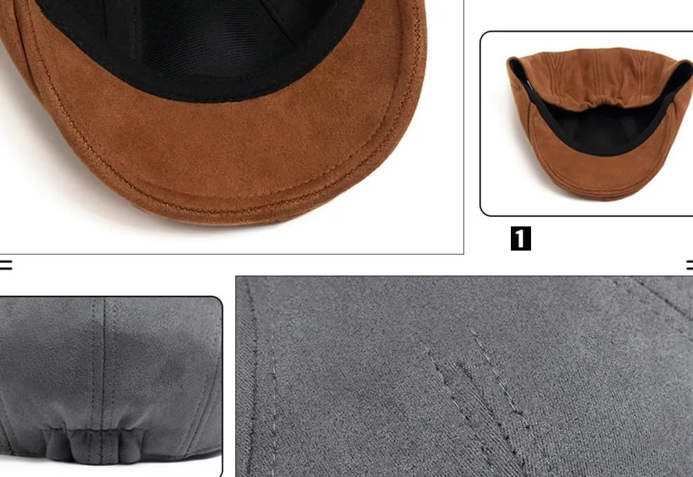 Men's Classic Newsboy Hat, Stylish Suede Beret, Vintage Casual Front Hat Stretch Head Around Ivy Flat Cap Gatsby Cabbie Hat