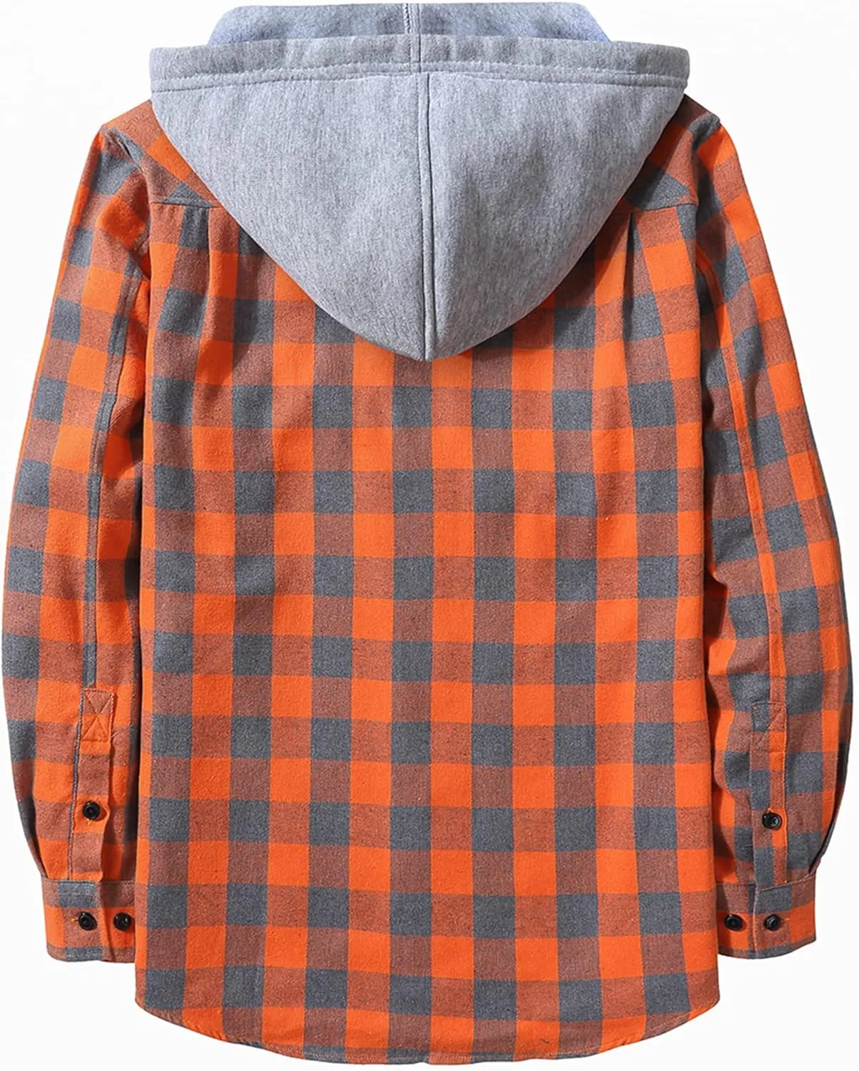 Men's Flannel Shirt Plaid Hoodie Stylish Long Sleeve Fall Casual Button Down Shirts with Flat Pocket