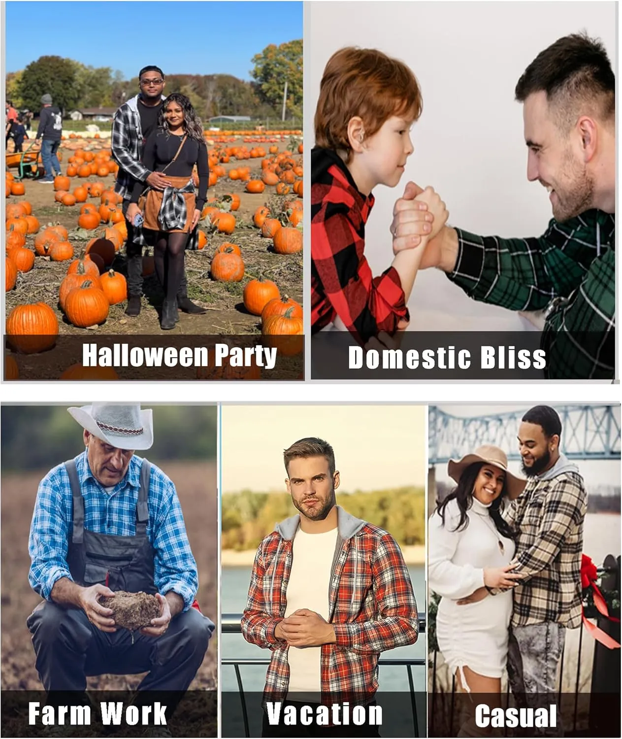 Men's Flannel Shirt Plaid Hoodie Stylish Long Sleeve Fall Casual Button Down Shirts with Flat Pocket
