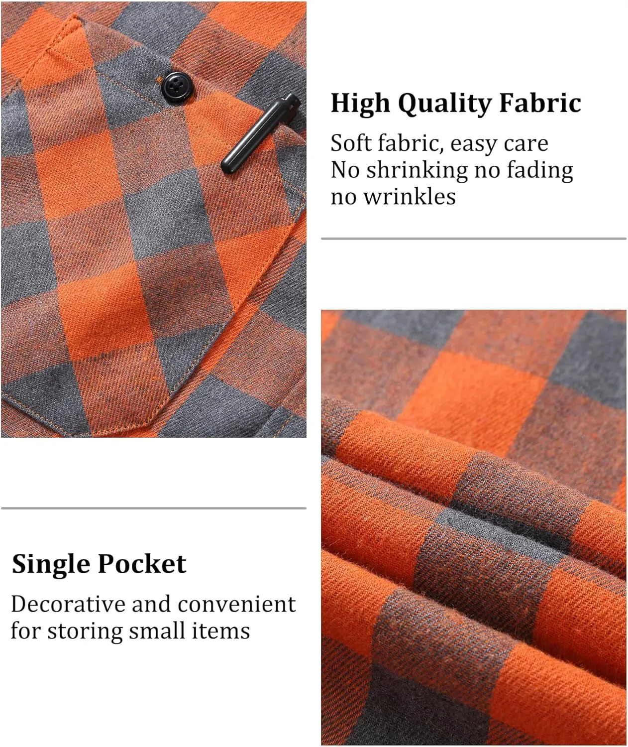 Men's Flannel Shirt Plaid Hoodie Stylish Long Sleeve Fall Casual Button Down Shirts with Flat Pocket