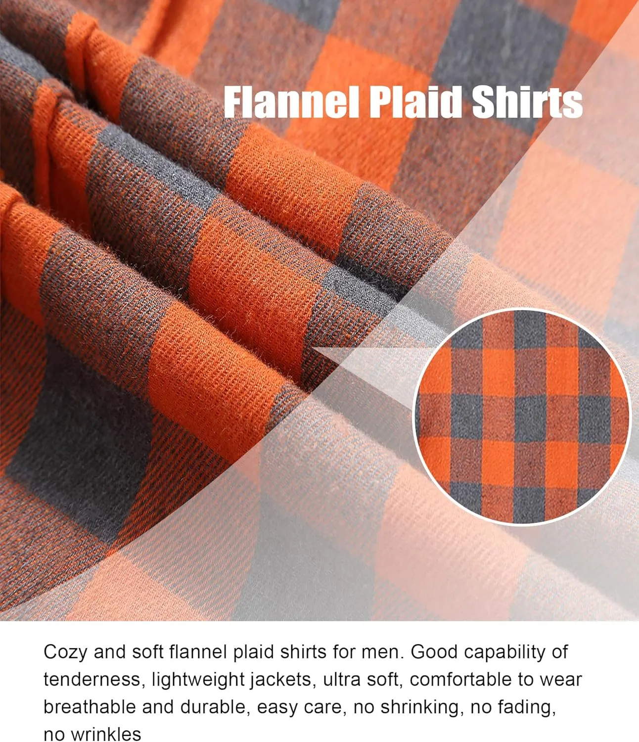 Men's Flannel Shirt Plaid Hoodie Stylish Long Sleeve Fall Casual Button Down Shirts with Flat Pocket