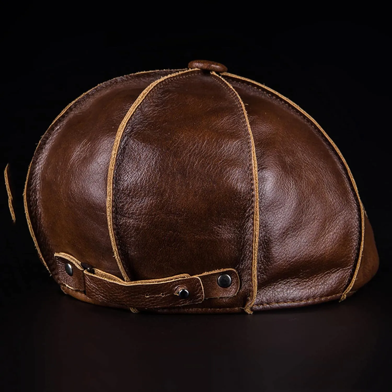 Men's Genuine Cowhide Leather Octagonal Cap Vintage Newsboy Hat Driving Flat Winter Male Artist Cap