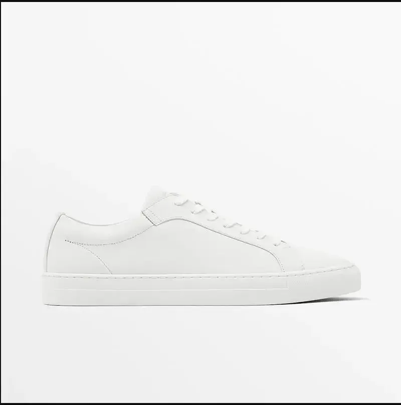 Men's Genuine Leather Round Head Lacing Flat Sneakers