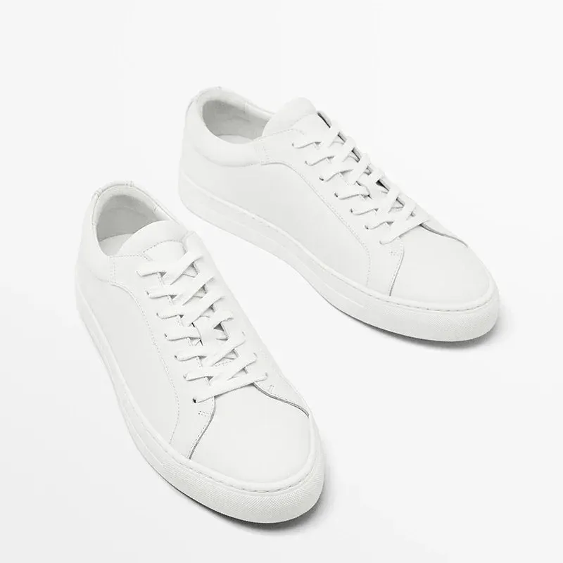 Men's Genuine Leather Round Head Lacing Flat Sneakers