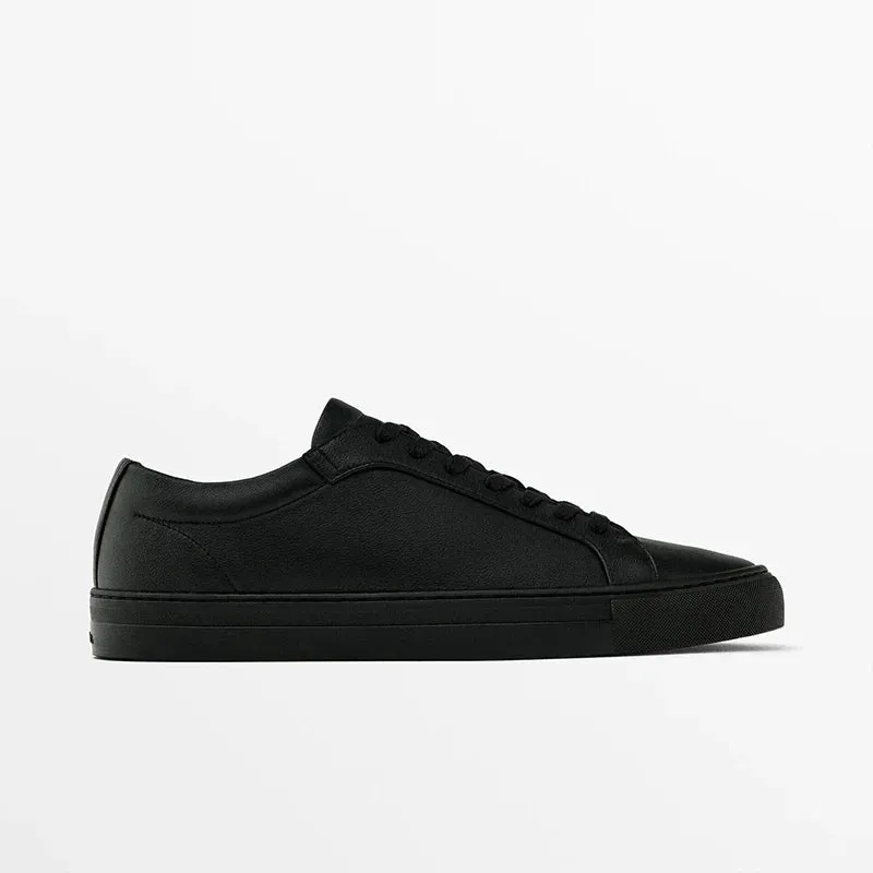 Men's Genuine Leather Round Head Lacing Flat Sneakers