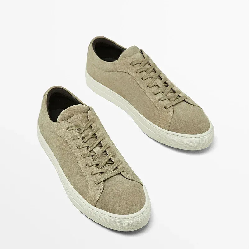 Men's Genuine Leather Round Head Lacing Flat Sneakers