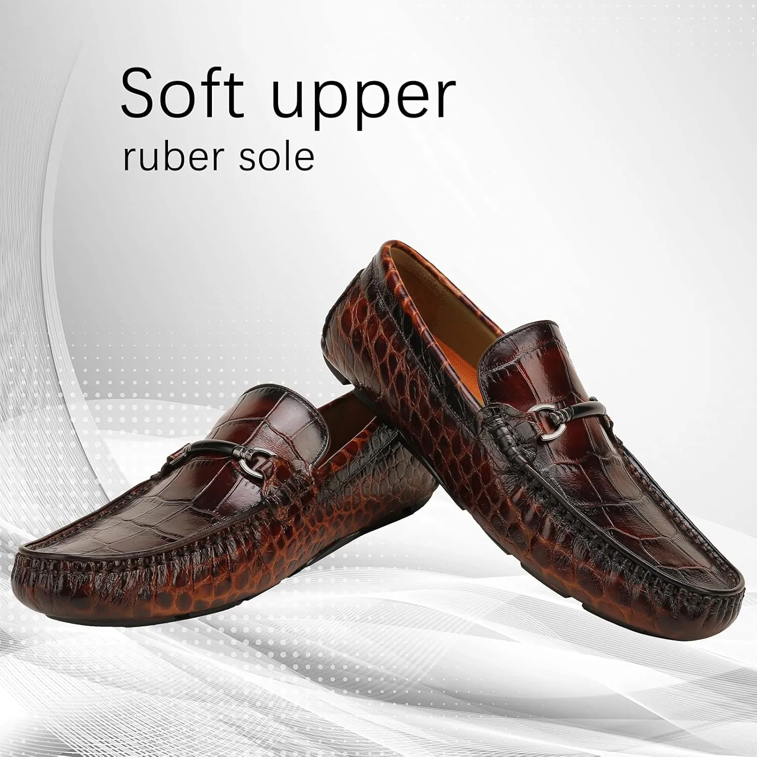 Mens Genuine Leather Slip On Loafers Comfortable Casual Driving Moccasins Brathable Loafer Dress Shoes…