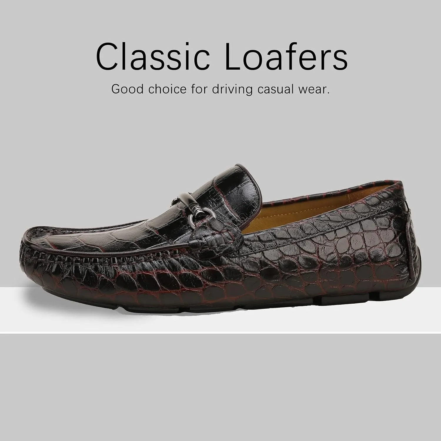 Mens Genuine Leather Slip On Loafers Comfortable Casual Driving Moccasins Brathable Loafer Dress Shoes…