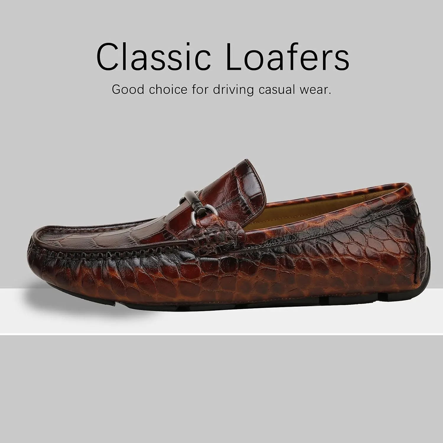 Mens Genuine Leather Slip On Loafers Comfortable Casual Driving Moccasins Brathable Loafer Dress Shoes…