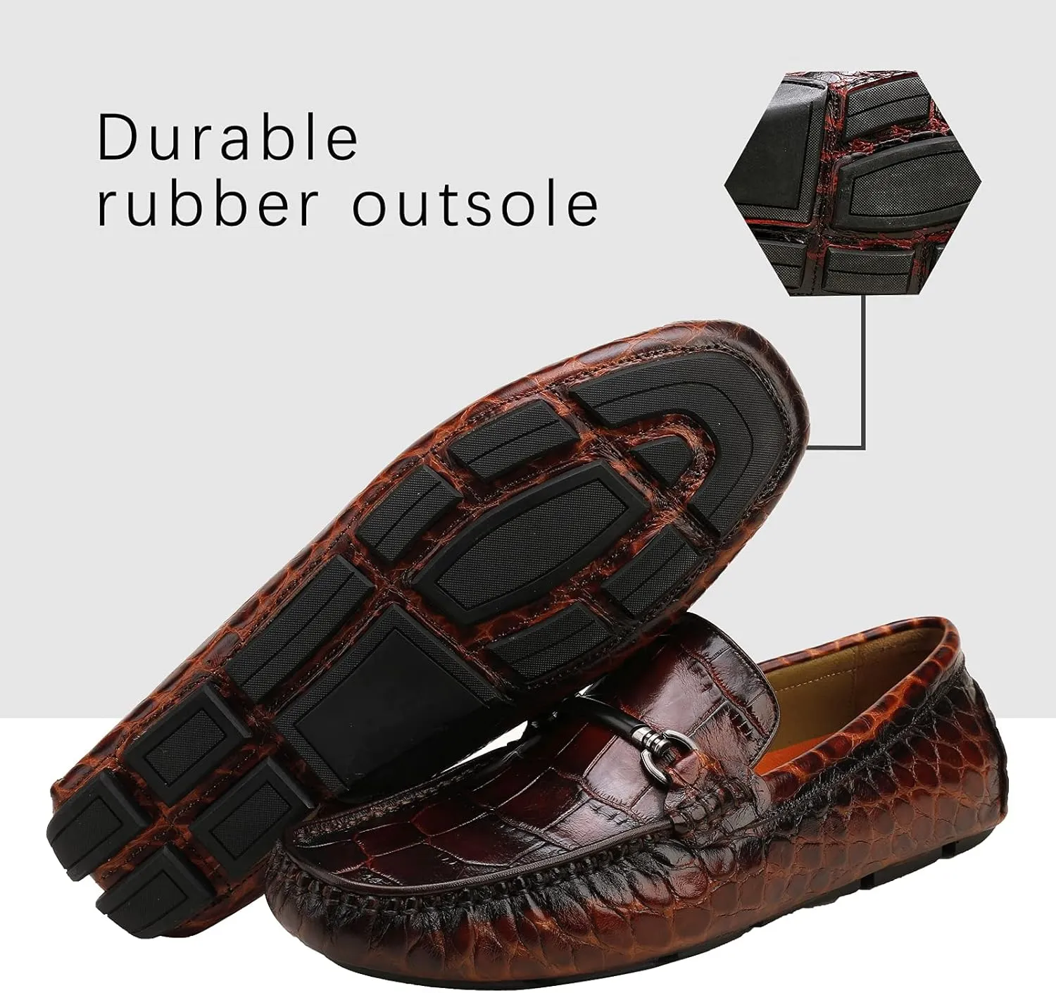 Mens Genuine Leather Slip On Loafers Comfortable Casual Driving Moccasins Brathable Loafer Dress Shoes…