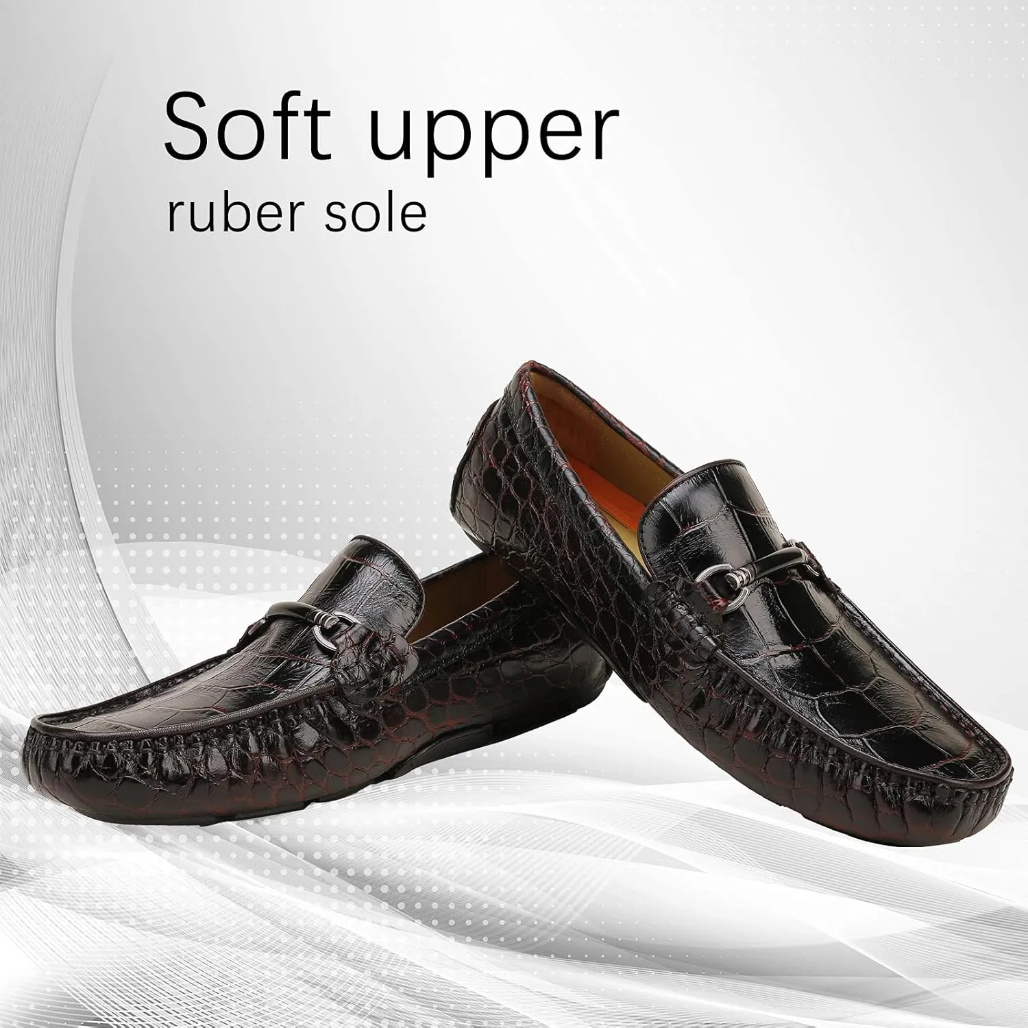 Mens Genuine Leather Slip On Loafers Comfortable Casual Driving Moccasins Brathable Loafer Dress Shoes…