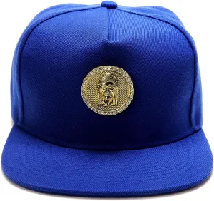 Men's Golden Jesus Hip Hop Flat Brimmed Hat Flat Brim hat Luxury Snapback Baseball Cap with Gold Medallion, Black