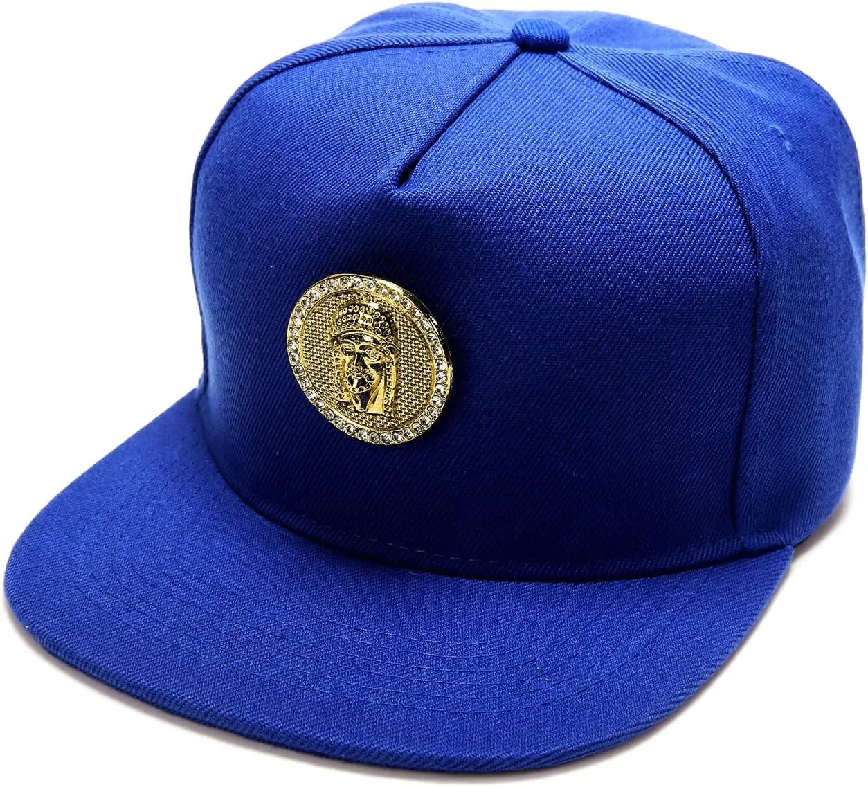 Men's Golden Jesus Hip Hop Flat Brimmed Hat Flat Brim hat Luxury Snapback Baseball Cap with Gold Medallion, Black