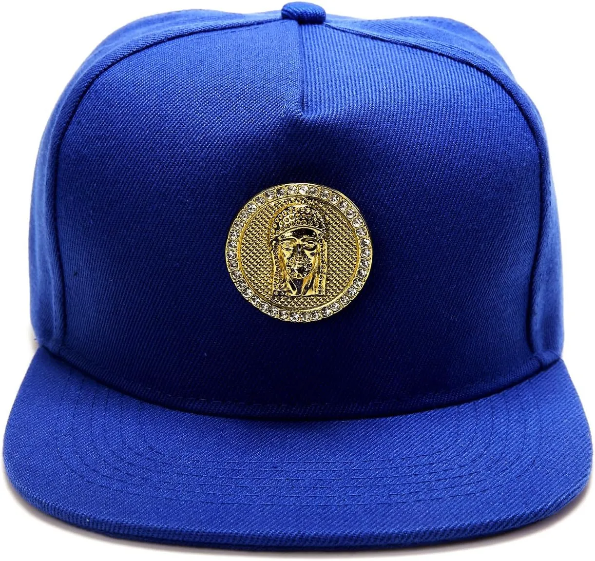 Men's Golden Jesus Hip Hop Flat Brimmed Hat Flat Brim hat Luxury Snapback Baseball Cap with Gold Medallion, Black