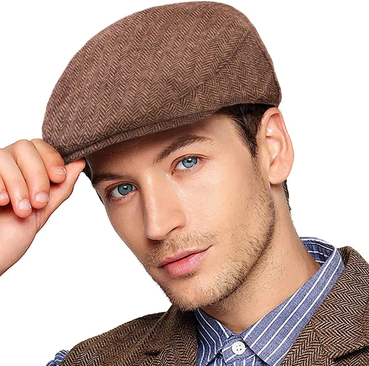 Men's Herringbone Flat Ivy Newsboy Cap