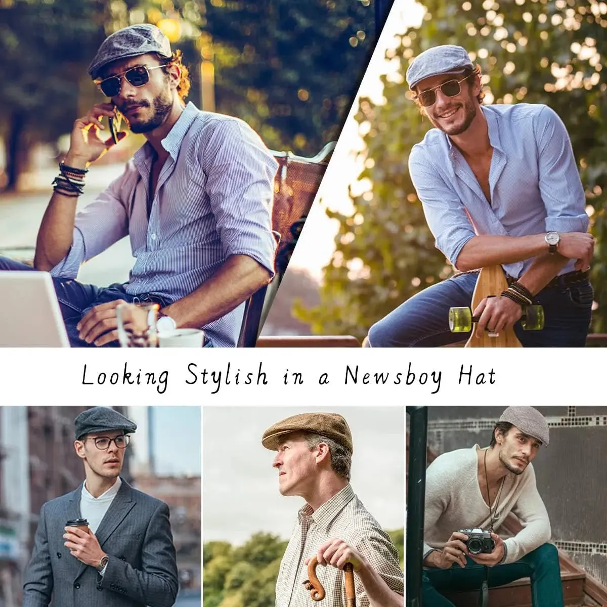 Men's Herringbone Flat Ivy Newsboy Cap