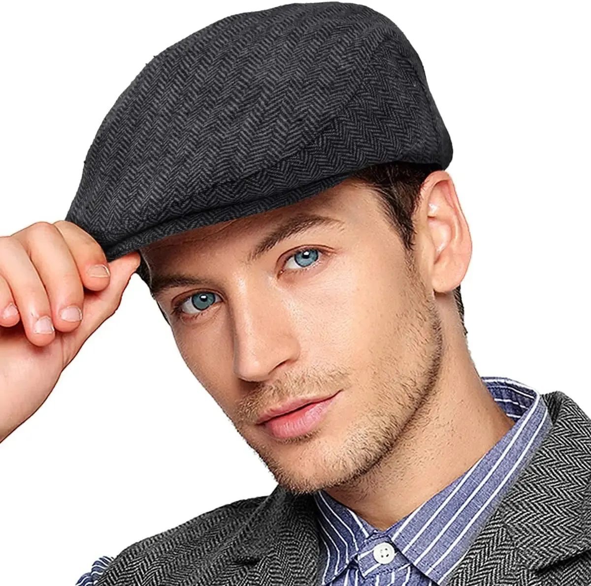 Men's Herringbone Flat Ivy Newsboy Cap
