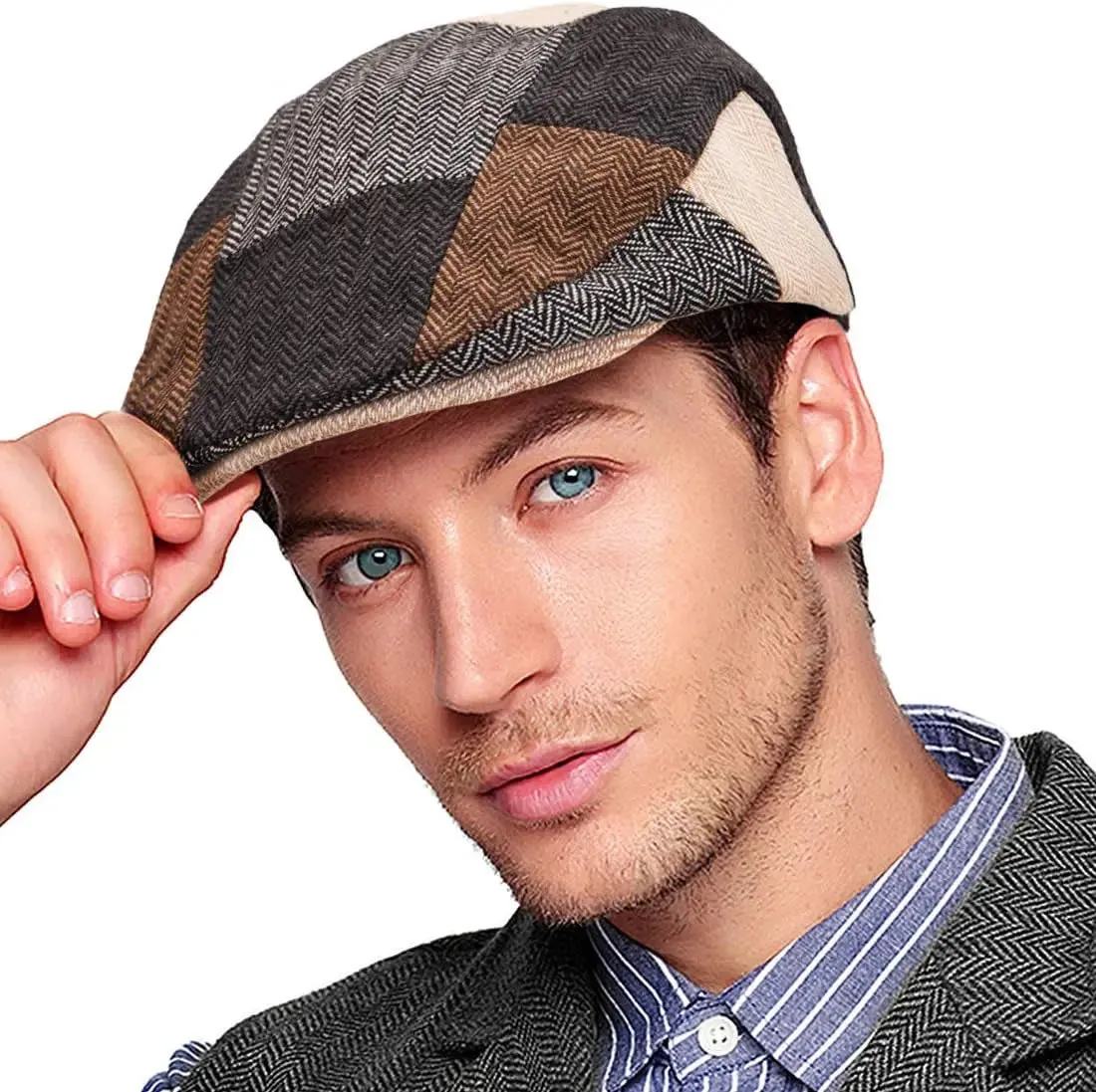 Men's Herringbone Flat Ivy Newsboy Cap