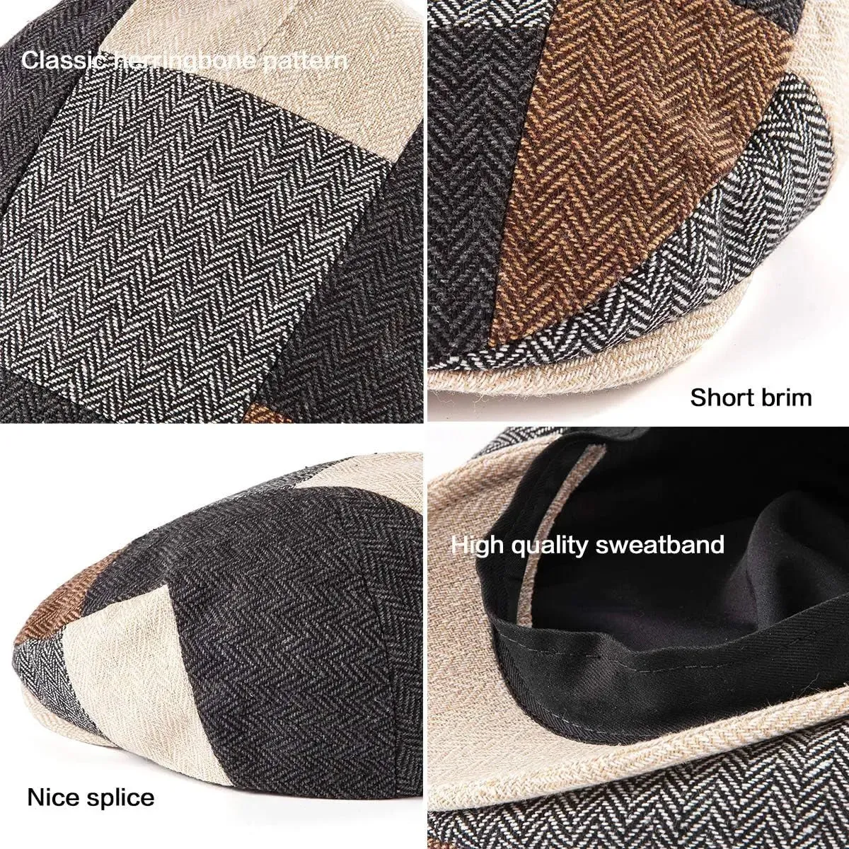 Men's Herringbone Flat Ivy Newsboy Cap