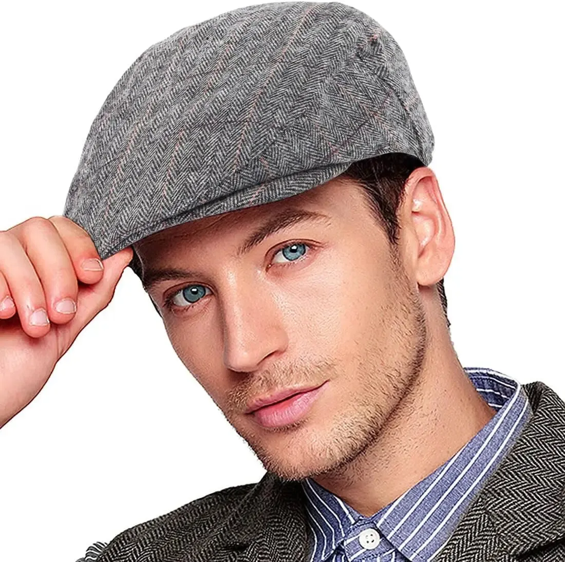 Men's Herringbone Flat Ivy Newsboy Cap
