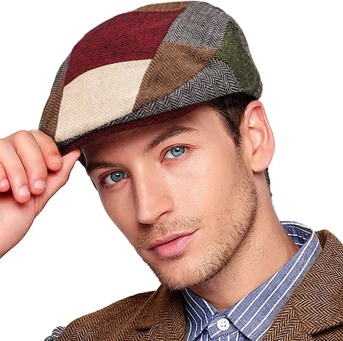 Men's Herringbone Flat Ivy Newsboy Cap