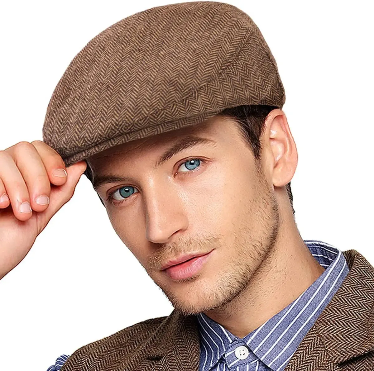Men's Herringbone Flat Ivy Newsboy Cap