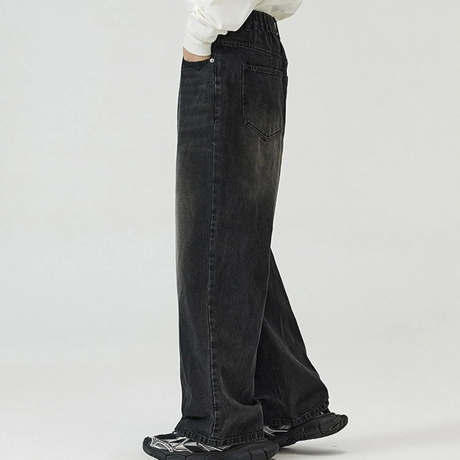 Men's Hip Hop Skater Jeans Loose Fit Wide Leg Denim Pants Stylish Y2K Vintage Streetwear Carpenter Trousers