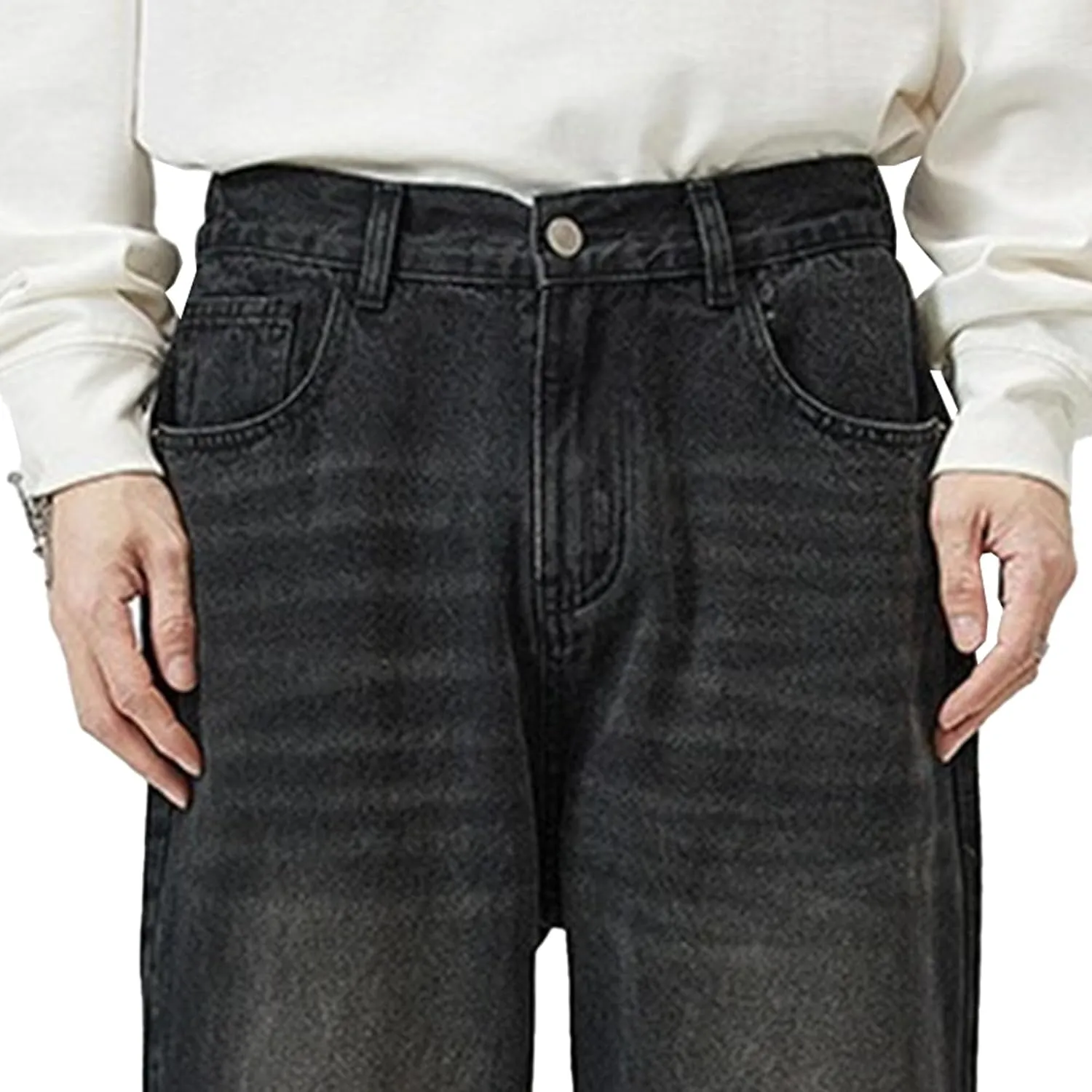 Men's Hip Hop Skater Jeans Loose Fit Wide Leg Denim Pants Stylish Y2K Vintage Streetwear Carpenter Trousers