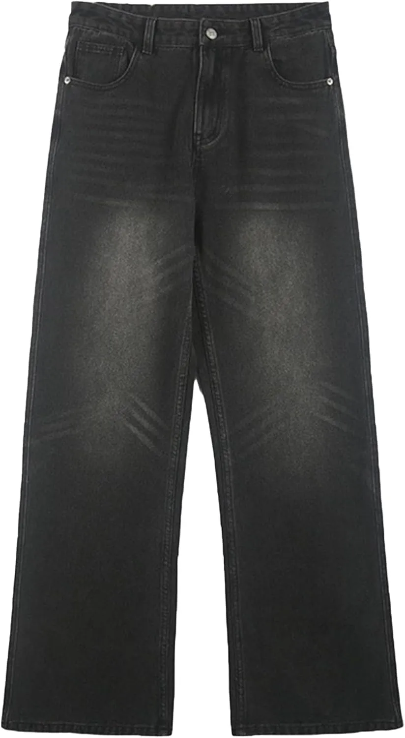 Men's Hip Hop Skater Jeans Loose Fit Wide Leg Denim Pants Stylish Y2K Vintage Streetwear Carpenter Trousers