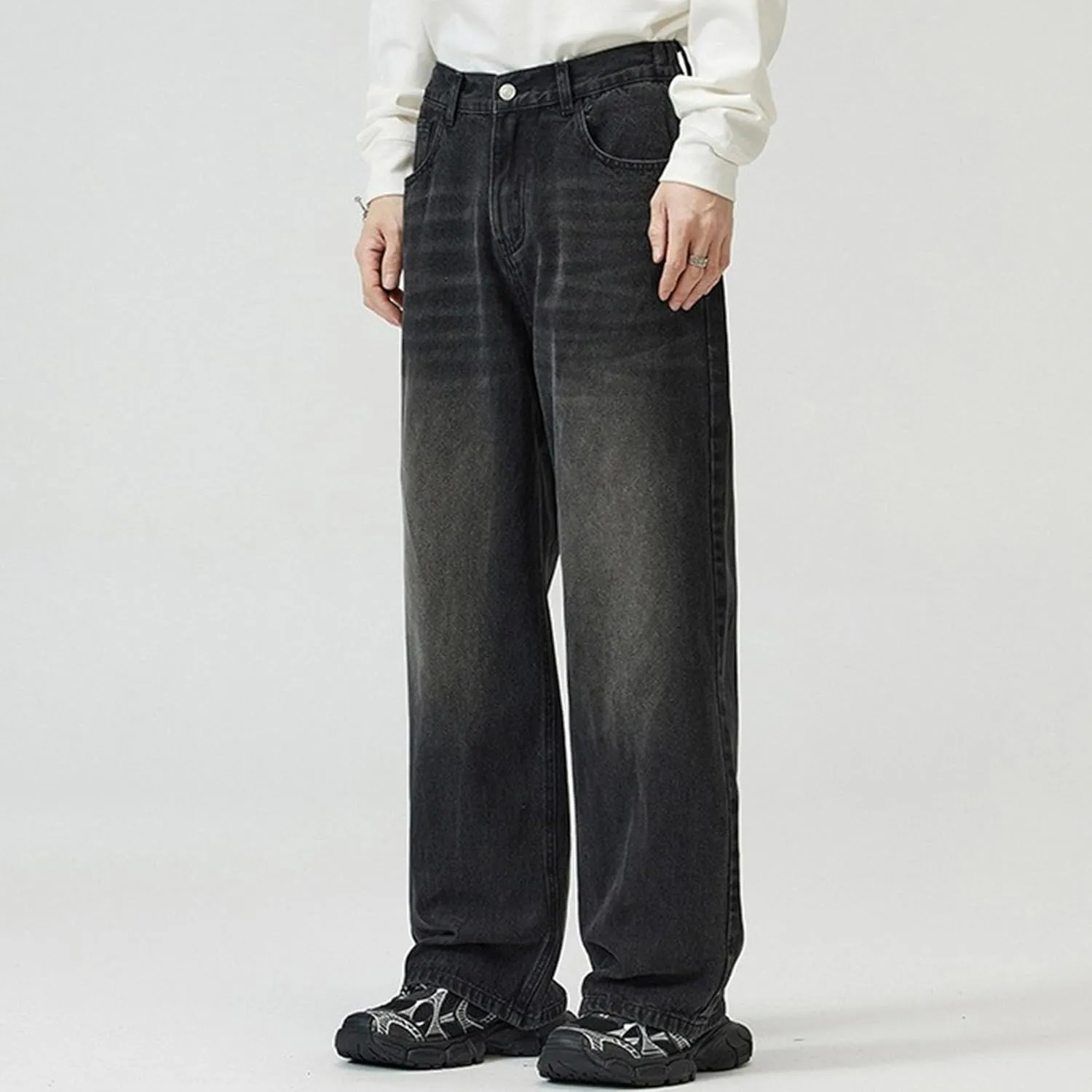 Men's Hip Hop Skater Jeans Loose Fit Wide Leg Denim Pants Stylish Y2K Vintage Streetwear Carpenter Trousers