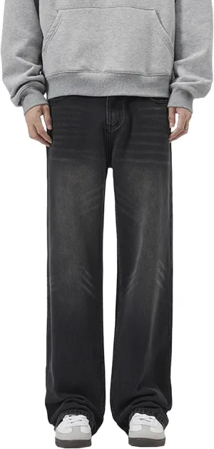 Men's Hip Hop Skater Jeans Loose Fit Wide Leg Denim Pants Stylish Y2K Vintage Streetwear Carpenter Trousers