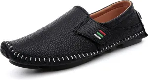 Men's Leather Square Toe Soft Sole Loafers with Hook&Loop,Breathable Comfortable Slip On Flat Moccasin Boat Shoes,Casual Fashion Walking Driving Shoes
