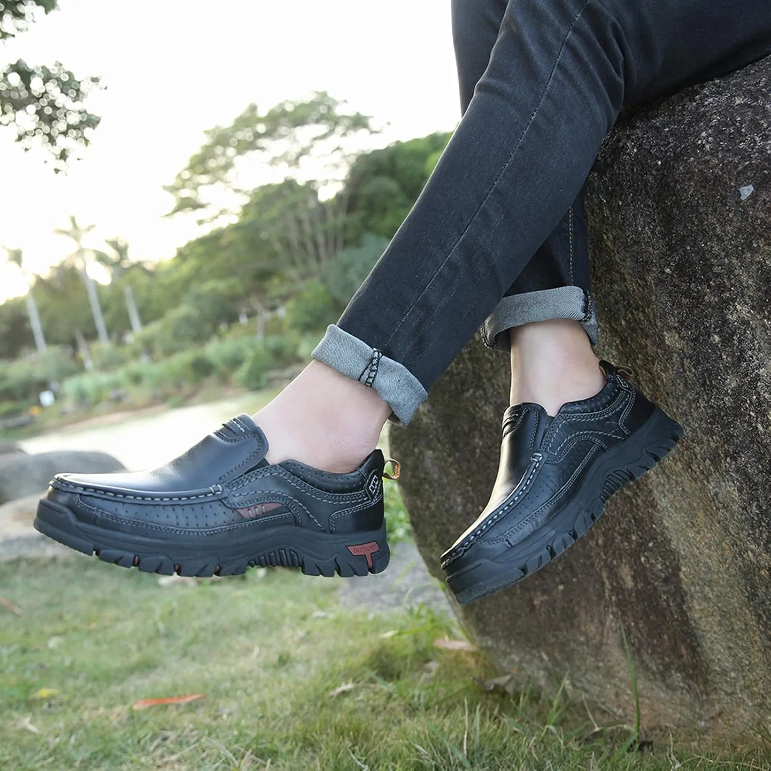 Mens Slip On Casual Shoes Leather Comfortable Walking Loafers
