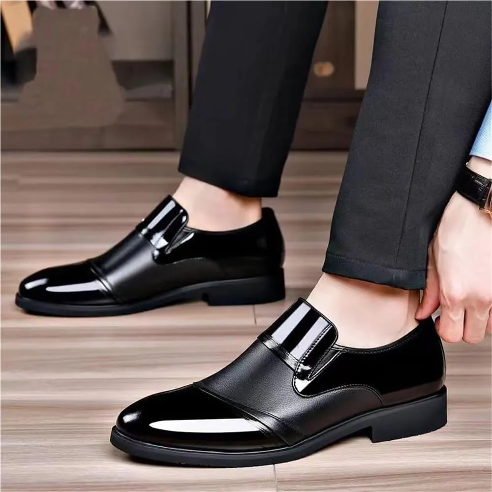Mens Slip On Dress Shoes Leather Cap Toe Oxfords Business Casual Formal Wedding Prom Tuxedo Classic Comfortable