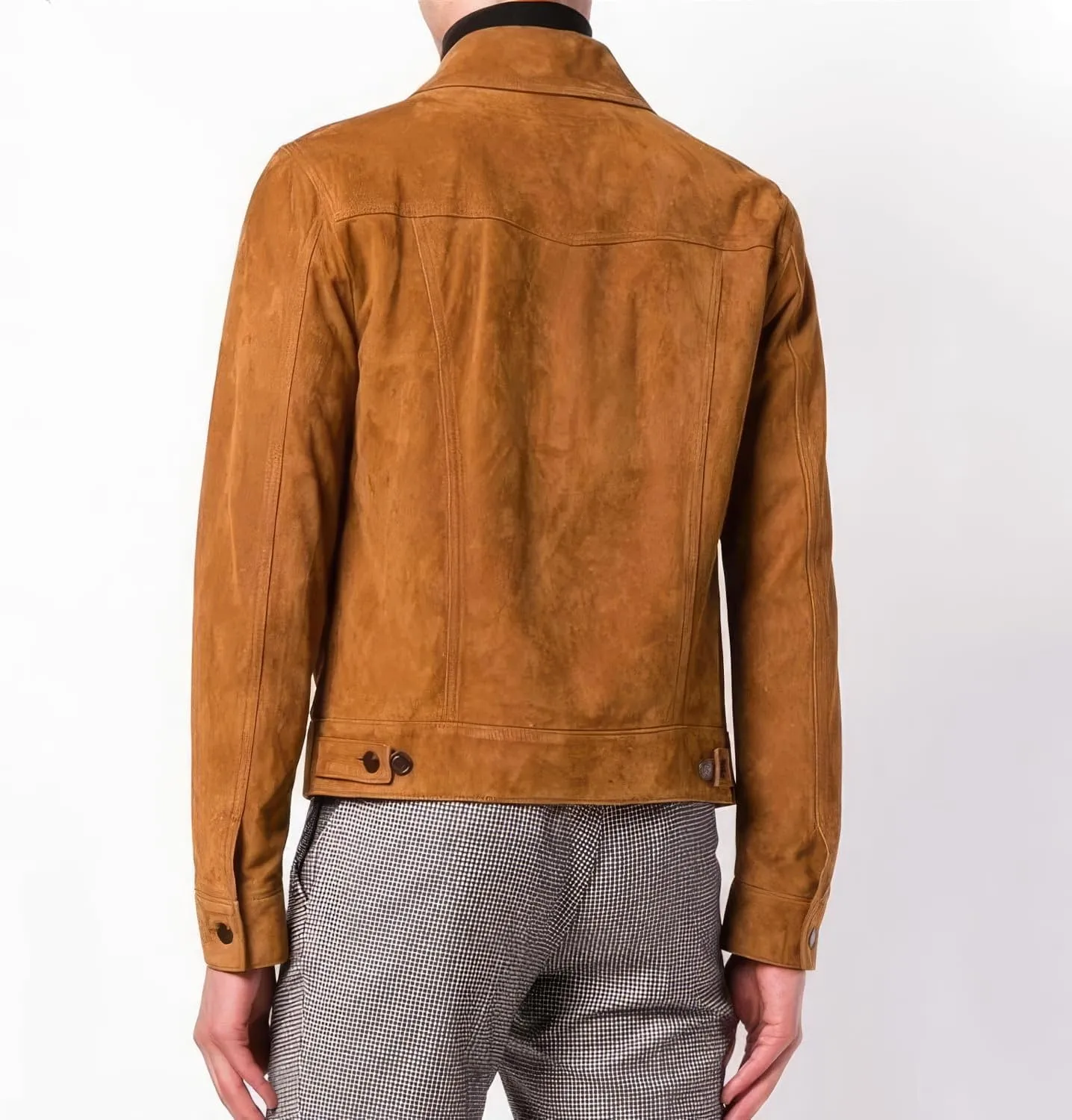 Men's Tan Brown Genuine Suede Classic Shirt Collar Third Generation Cowboy Native American Vintage Leather Jacket